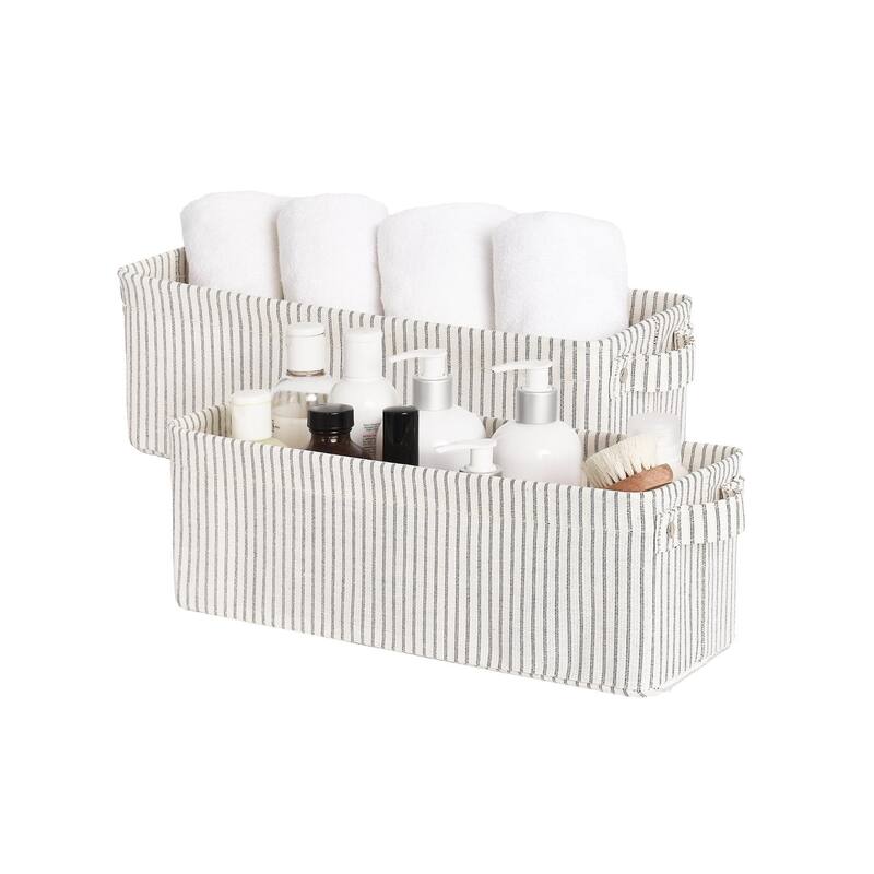 2-Pack Narrow Fabric Storage Bins, Small Basket for Closet and Shelves - 15"L x 6"W x 5"H - Multi