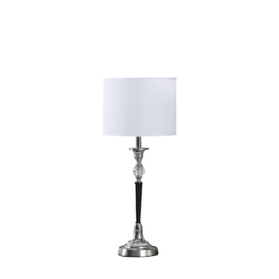 23" Modern Bedside Table Lamp with Crystal and Metal Base and White Drum Shade for Bedroom or Living Room