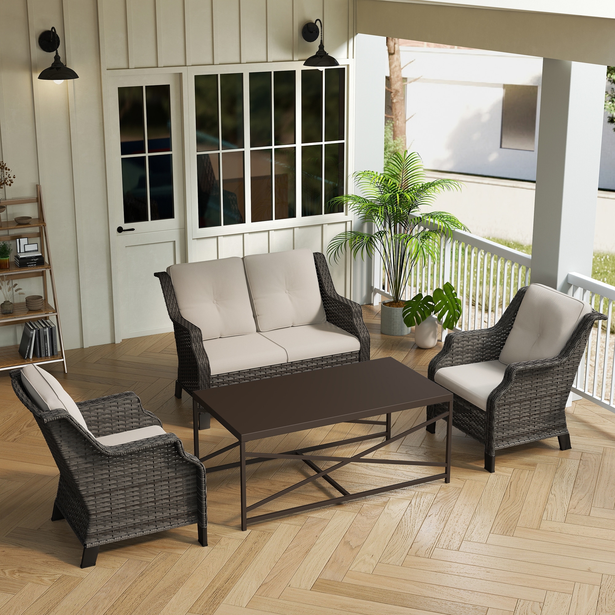 COZYWOR 4-Pieces Wicker Outdoor Patio Furniture Sets