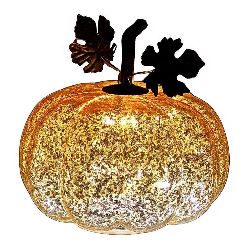 Mercury Glass Pumpkin Lights with Timer – Fall Halloween Table Decorations for Home & Thanksgiving Decor