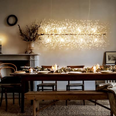 9/12-Light Linear Sputnik Crystal Beaded Pendant Light Firework Starburst Crystal Chandelier for Dining Room