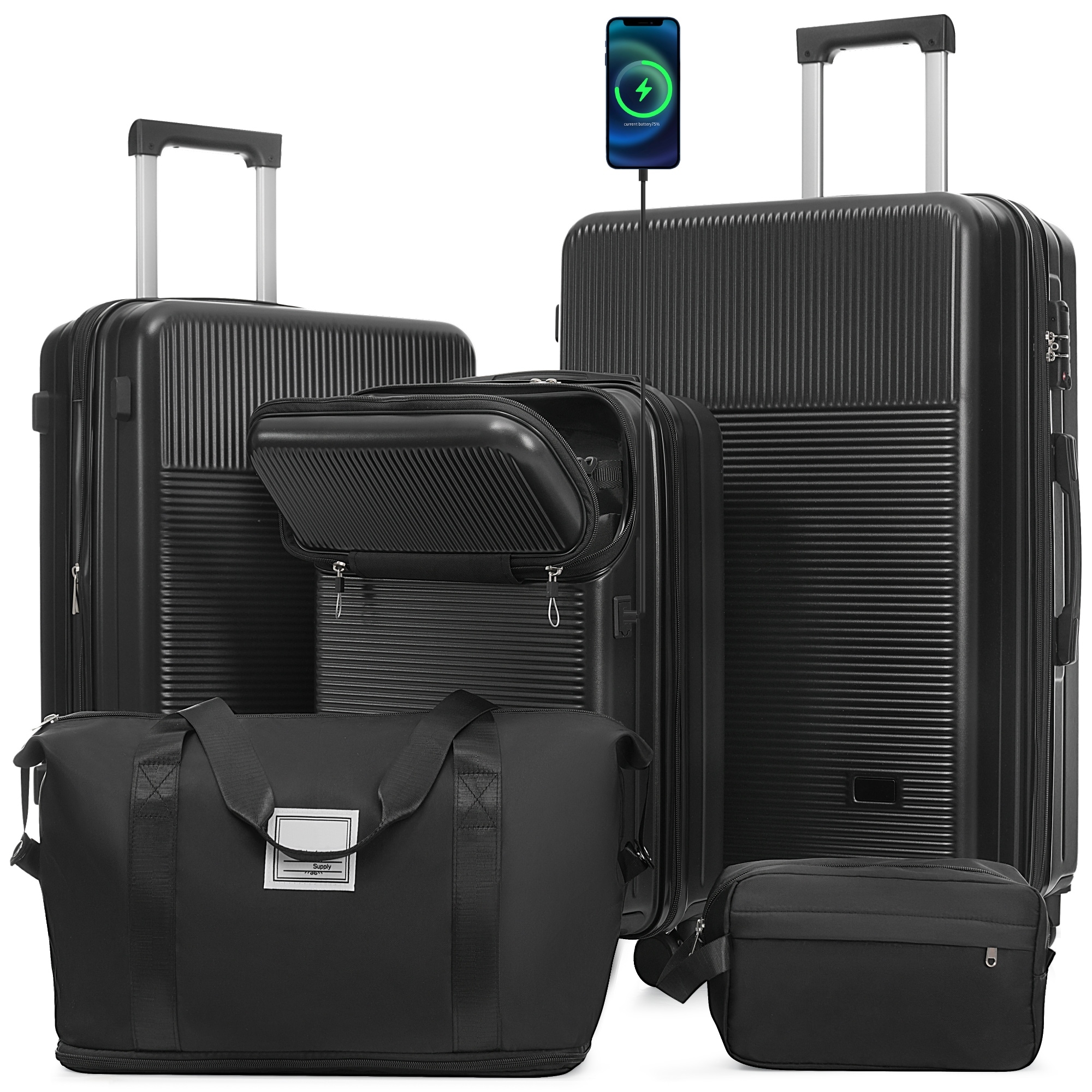 5pc Half-Open Hardside Luggage Set, Lightweight Carry-On w/Double Spinner Wheels, USB Port, TSA Lock