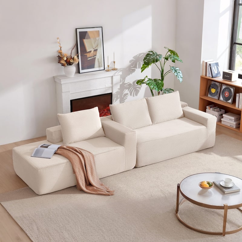 96.9" L-Shaped Corduroy Sectional Sofa, No Assembly Required