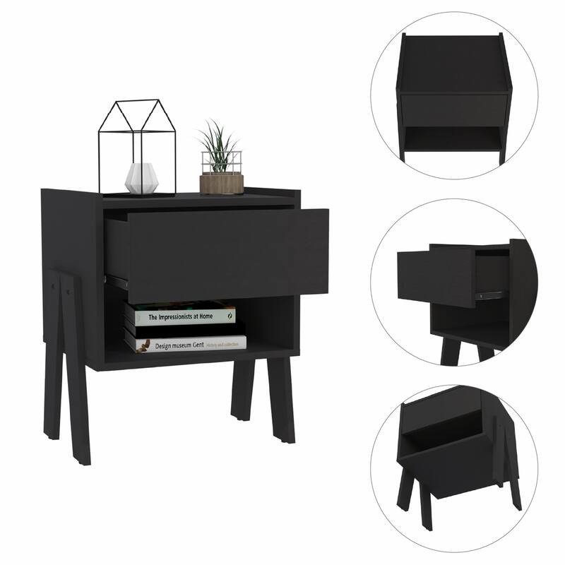 22" Rectangular Nightstand with Drawer and Shelf Wooden End Table for Modern Bedrooms
