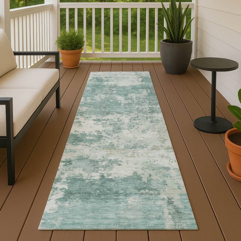 Machine Washable Indoor/ Outdoor Modern Jenna Chantille Rug - Aqua - 2'3" x 7'6"