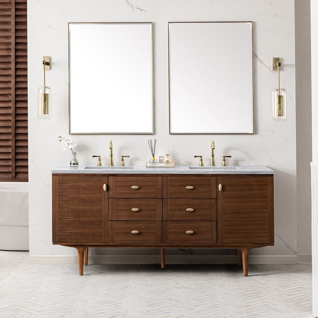 James Martin Vanities Amberly 72" Double Vanity, Mid-Century Walnut