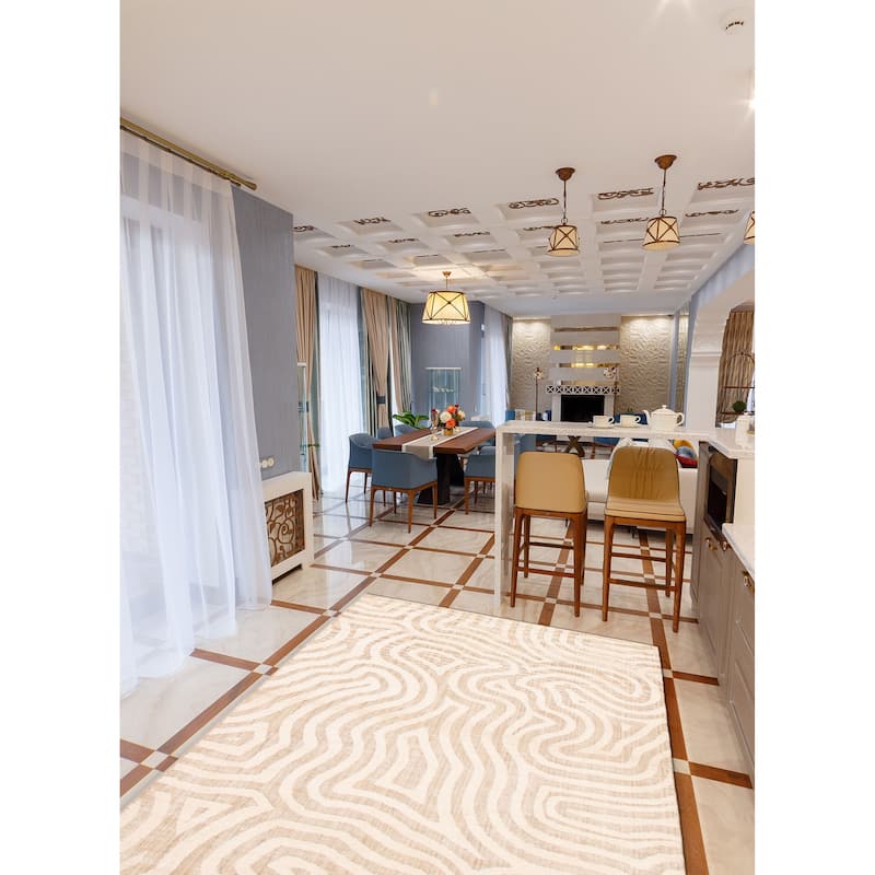 ECARPETGALLERY Hand-knotted Tangier Cream Viscose, Wool Rug - 5'1 x 8'0