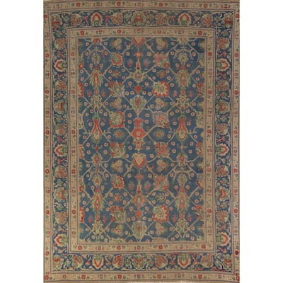 Blue Floral Tabriz Persian Area Rug Hand-Knotted Wool Carpet - 6'2"x 9'9"
