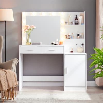 Vanity Desk with Mirror and Lights