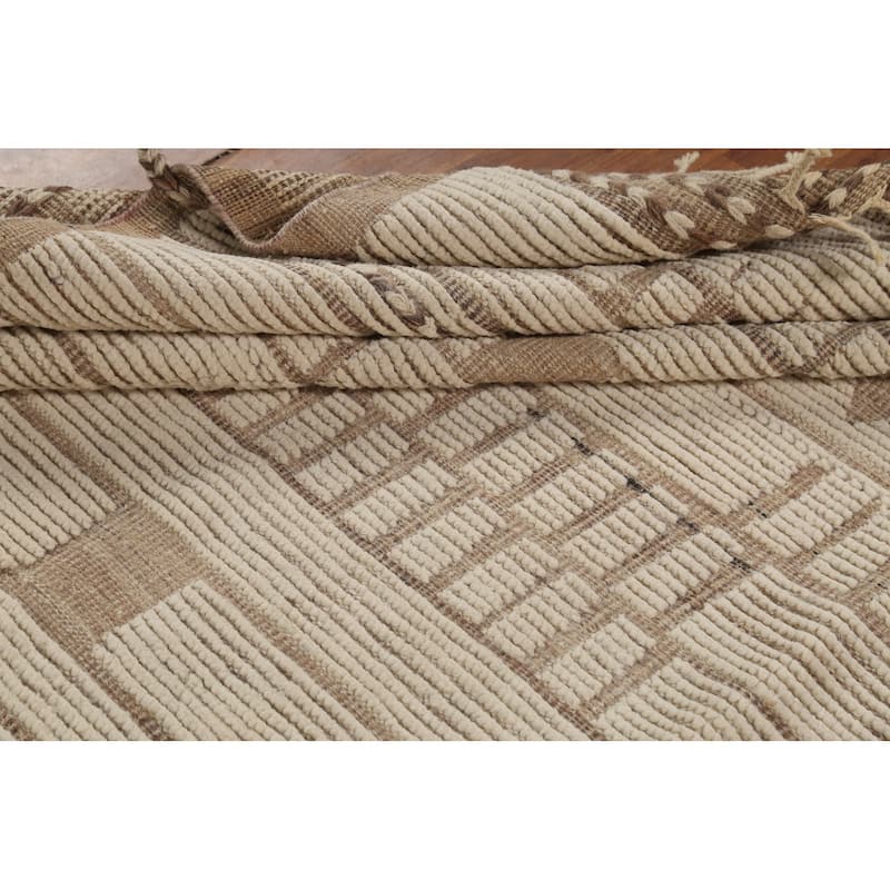 Beige & Ivory Moroccan Modern Area Rug Hand-Knotted Wool Carpet - 6'0"x 9'4"