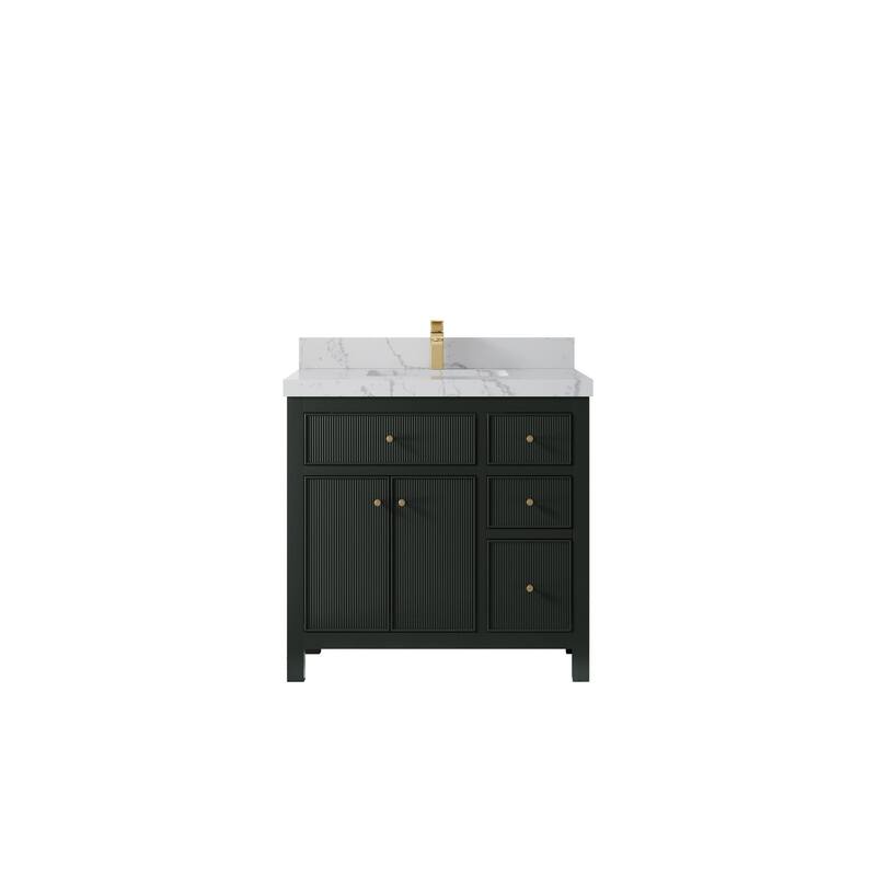Willow Collections 36 in W x 22 in D Sonoma Center Sink Free Standing Reeded Bathroom Vanity with Countertop