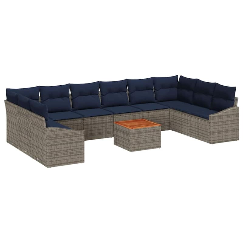 vidaXL 11 Garden Sofa Set with Cushions Black/Grey Poly Rattan - 135.4 x 70.3 x 27.2