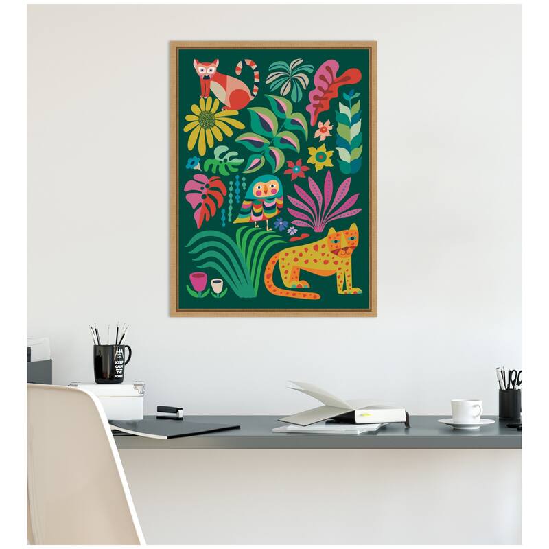Kate and Laurel Jungle Animals by Rachel Lee Framed Canvas Wall Art Print