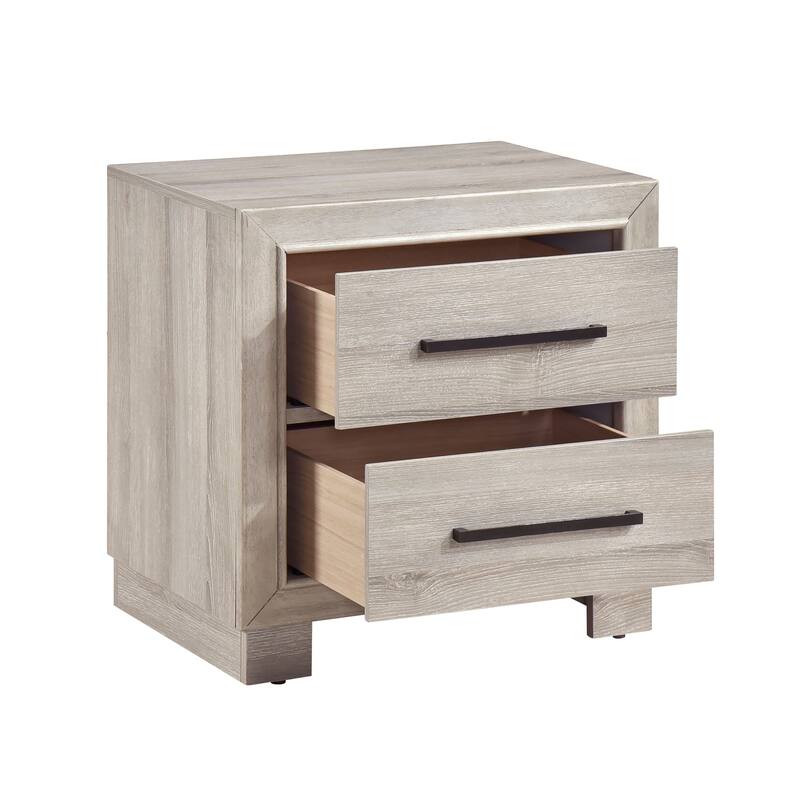 Modern Gray Finish Two-Drawer Wooden Nightstand