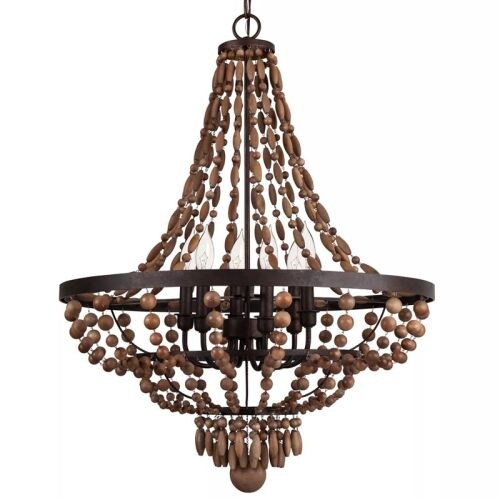 Park Harbor PHHL6246 Casa Maya 25" Wide 6 Light Single Tier Empire Style Chandelier with Wood Bead Accents