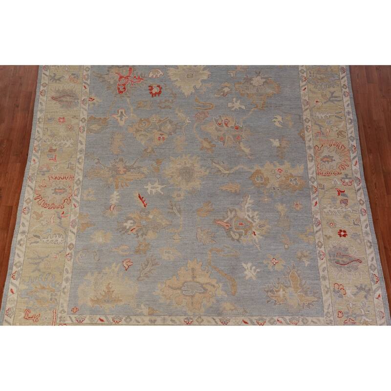 Hand Knotted Oriental 100% Wool Carpet Transitional All-Over Navy Blue & Blues Oushak Area Rug - 10' 0'' X 8' 1''