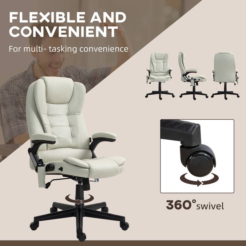 Beige 6 Point Vibrating Massage Office Chair with Heat, High Back Executive Office Chair with Reclining Backrest