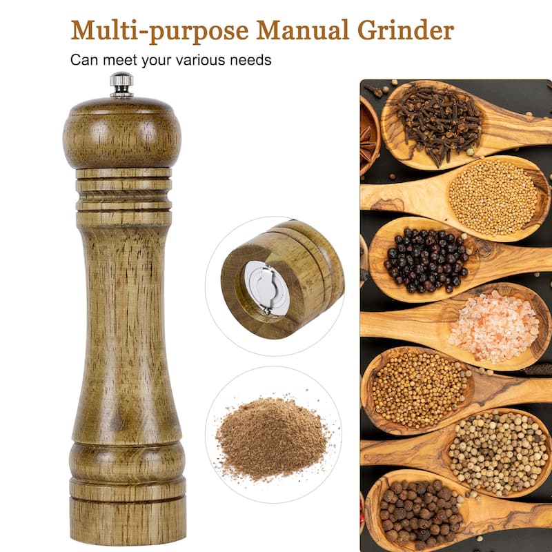 Home Wooden Hand Crank Twist Salt Spice Pepper Mill Grinder Shaker Bronze Tone