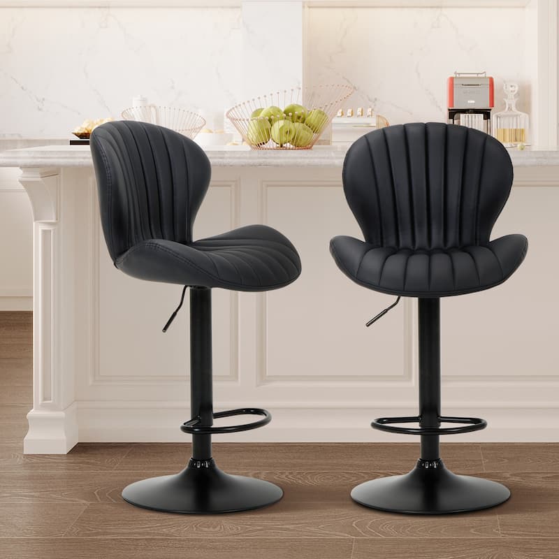 COLAMY 2 Adjustable Swivel Bar Stools - PU Leather High Back Counter Height Stools for Kitchen Island & Bar
