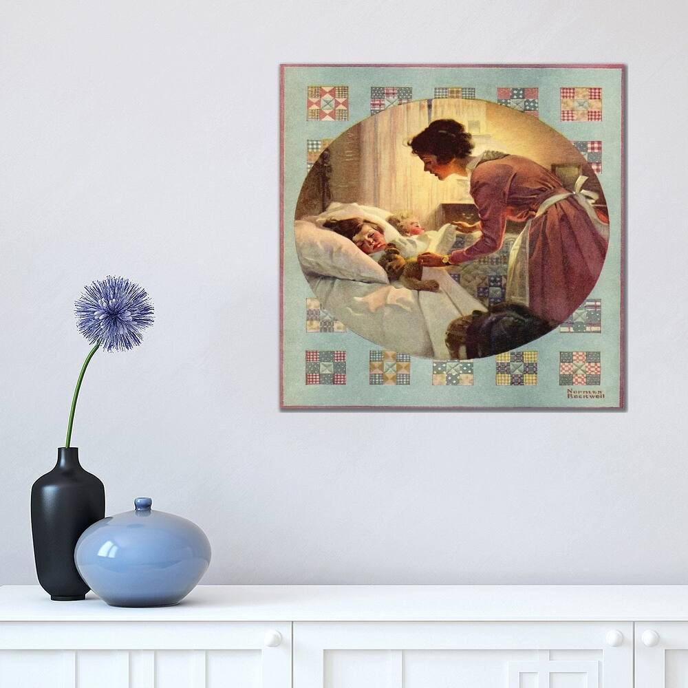 iCanvas "Mother Tucking Children into Bed" by Norman Rockwell Canvas Print