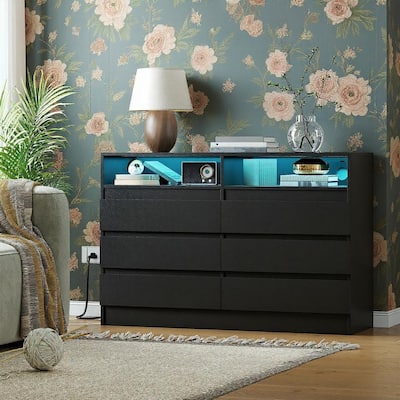 6 Drawer Dresser, with LED Lights and USB Charging Station
