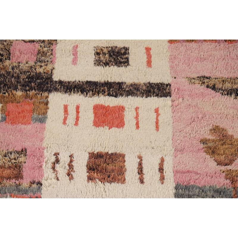 Geometric Plush Moroccan Oriental Area Rug Handmade Beige Wool Carpet - 5'11" x 10'1"