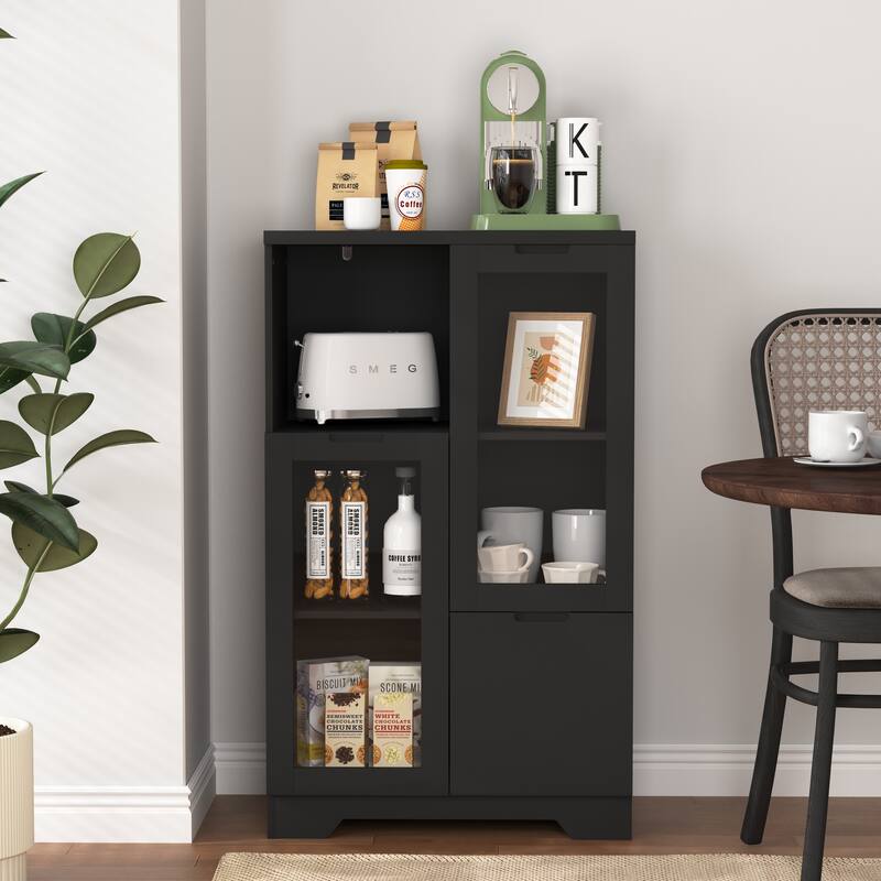 Modern Living Room Storage Cabinet with Doors and Shelves/Drawers,4 Colors - Black