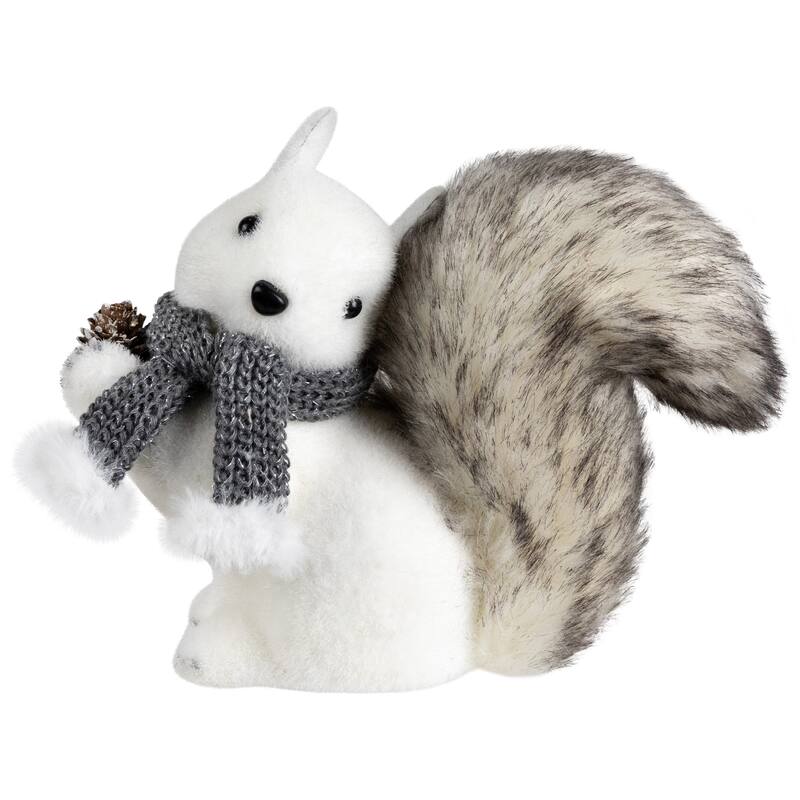 Sitting Squirrel with Frosted Pinecone Christmas Figurine - 8"