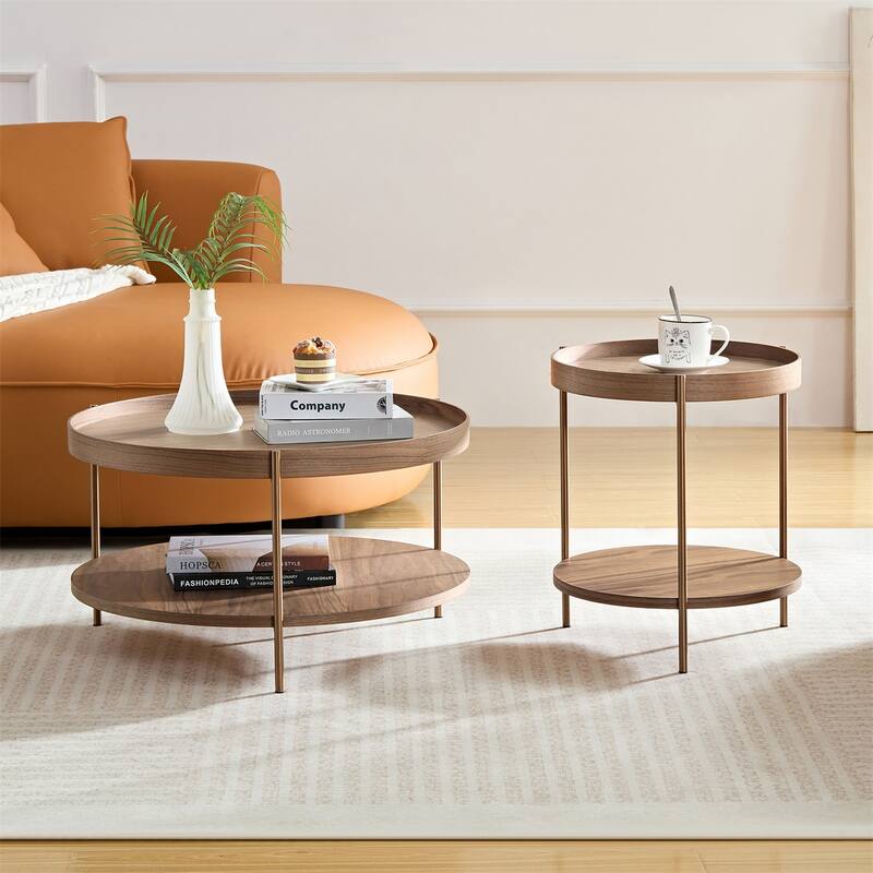 2-Piece 2 tier Round Coffee Table Set,Easy Assembly Nesting End Tables