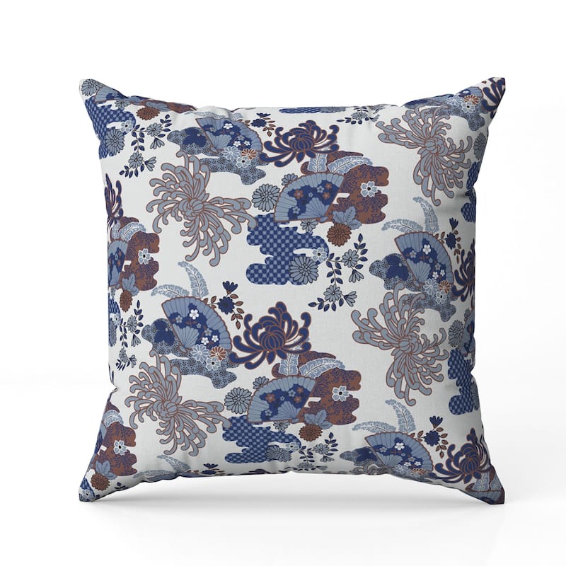 Checkered Waves Indoor/Outdoor Reversible Throw Pillow White and Blue