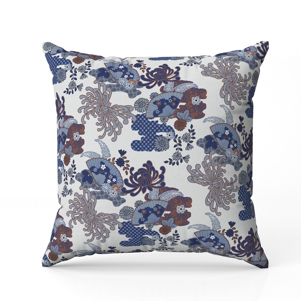 Checkered Waves Indoor/Outdoor Reversible Throw Pillow White and Blue