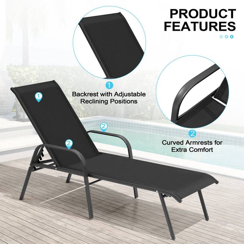 Outdoor Lounge Chairs Chaise Lounge Set with Adjustable Back and Cushions