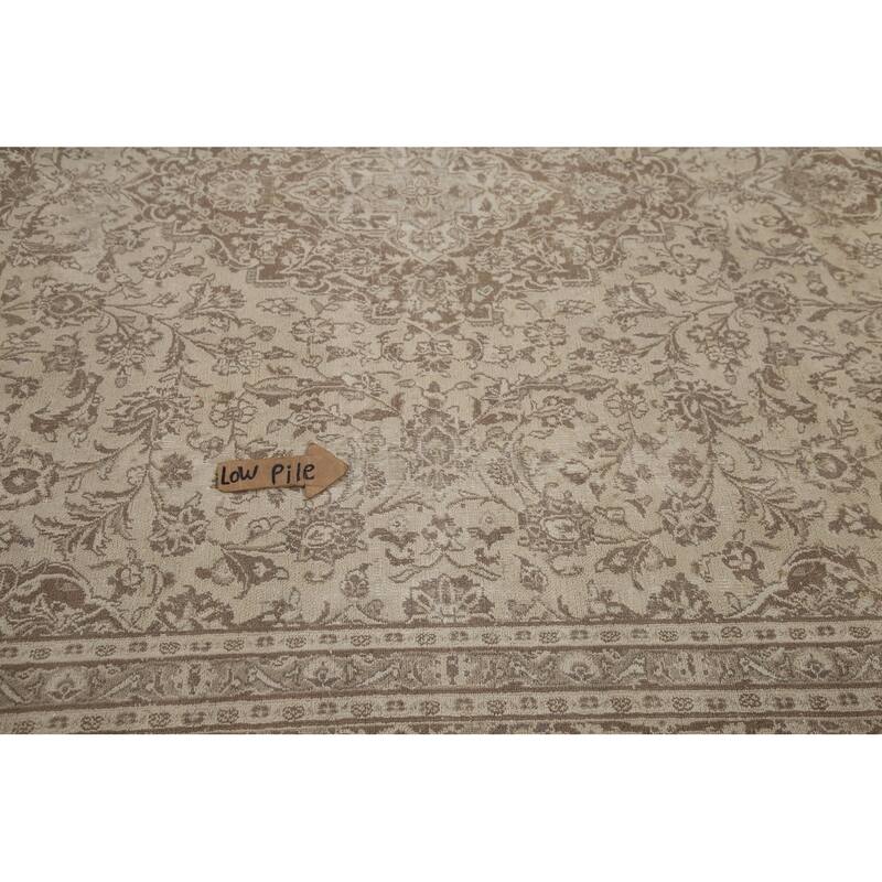Hand Knotted Oriental 100% Wool Carpet Traditional Floral Beige & Ivories Mashad Area Rug - 12' 4'' X 9' 6''