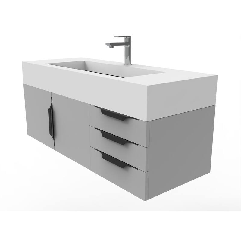 Nile 48" Wall Mounted Bathroom Vanity Set w/ White Top
