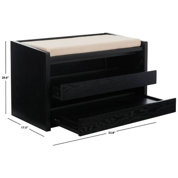 dimension image slide 1 of 2, SAFAVIEH Percy Shoe Storage Bench -Rustic Oak / Beige - 34" W x 18" D x 21" H
