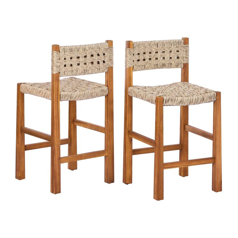 Christopher Knight Home - Modern Acacia Wood Outdoor Bar Stools with Teak Finish and Wicker Back Patio Chairs