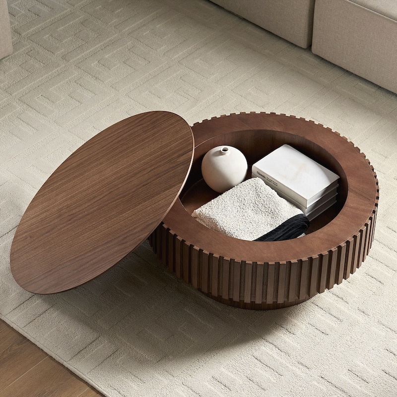 31.49'' Round Coffee Table with Storage Small Coffee Table for Apartment