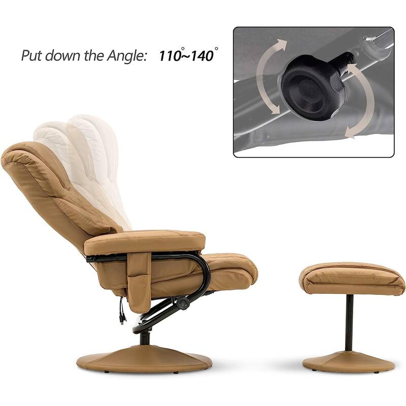 MCombo set of 2 Faux Leather Swivel Massage Recliner with ottoman