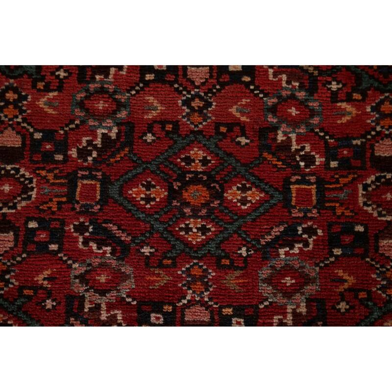 Hand Knotted Oriental 100% Wool Carpet Traditional Geometric Red Hamedan Area Rug - 10' 7'' X 5' 3''
