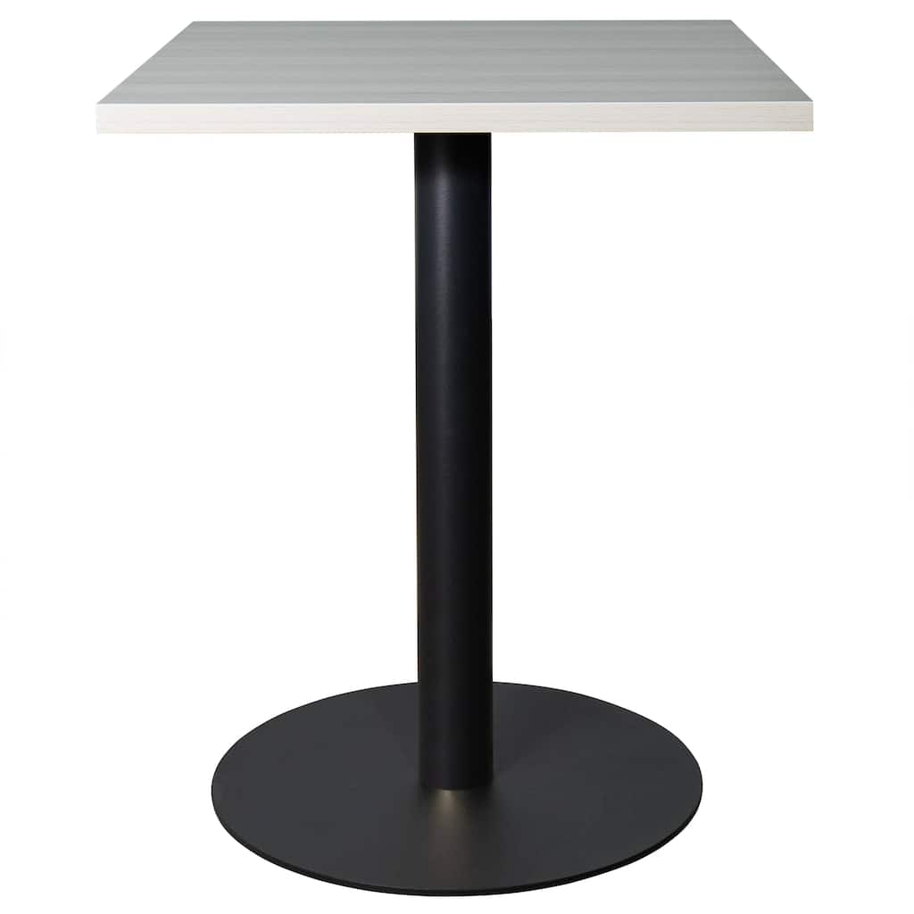 Vail Square Dining Table with 24 in. MDF Tabletop in Black Stainless Steel Round Pedestal Base Accent Kitchen Table
