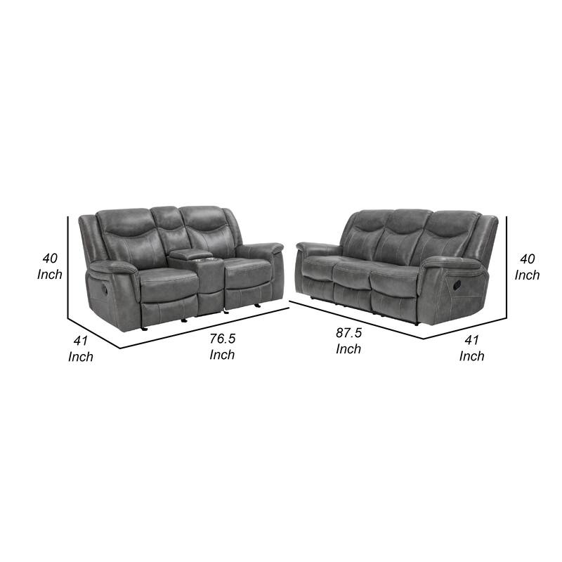 Conie 2pc Manual Recliner Sofa and Loveseat Set, Gray Faux Leather
