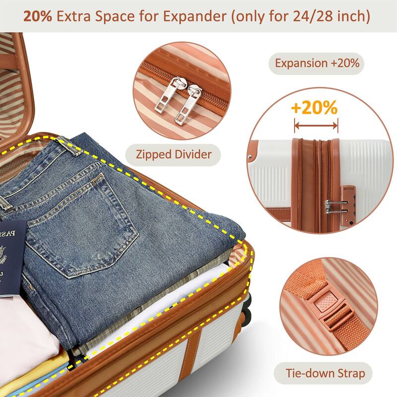 3 Piece Hardside Lightweight Luggage Sets with Double Spinner 8 Wheels and TSA Lock