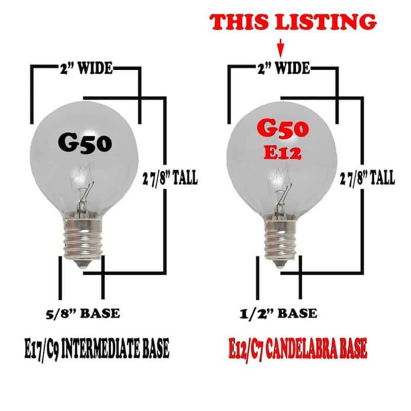 25 Pack G50 Outdoor Patio Globe Replacement Bulbs, Frosted White, C7/E12 Base - Frosted White