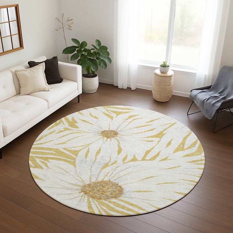 Machine Washable Indoor/ Outdoor Floral Chantille Rug