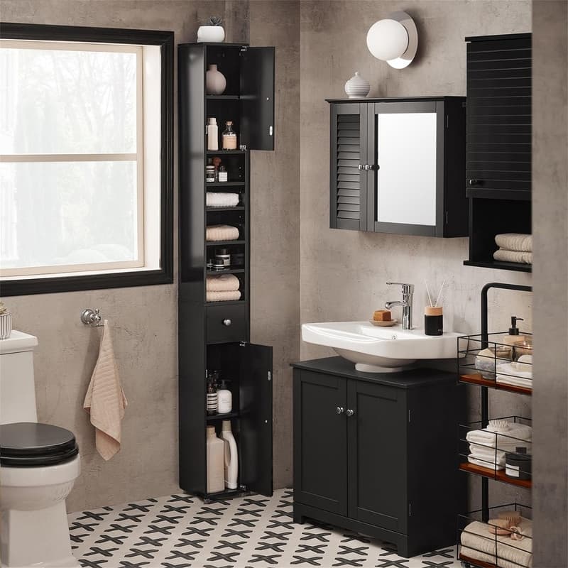 Black Bathroom Tall Cabinet - 7.87"D x 7.87"W x 70.87"H