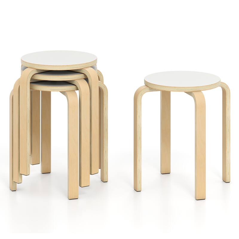 Gymax Set of 4 18'' Stacking Stool Round Dining Chair Backless Wood