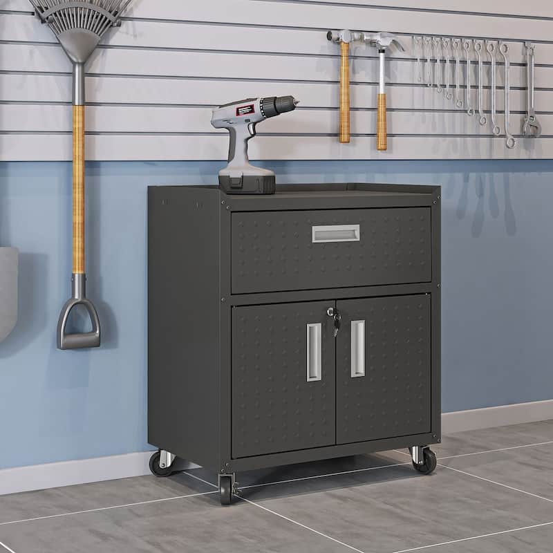 Fortress 31.5" Mobile Garage Cabinet with Drawer and Shelves - Charcoal Grey