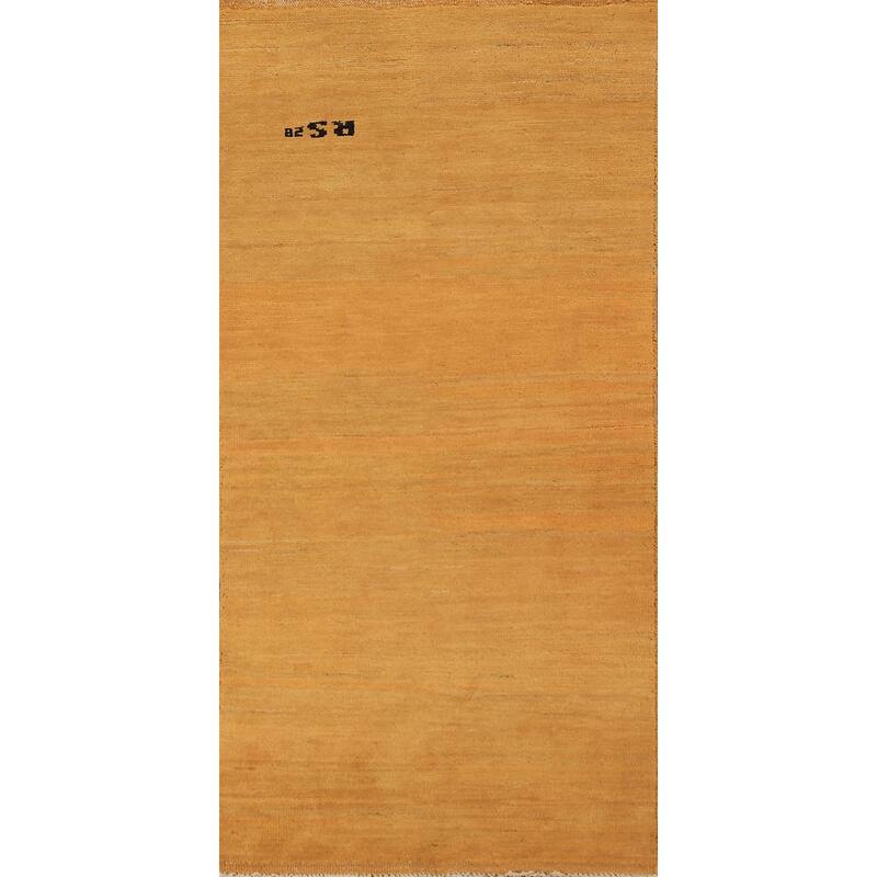 Yellow Modern Gabbeh Oriental Rug Hand-Knotted Wool Carpet - 2'7" x 6'0"
