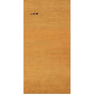 Yellow Modern Gabbeh Oriental Rug Hand-Knotted Wool Carpet - 2'7" x 6'0"