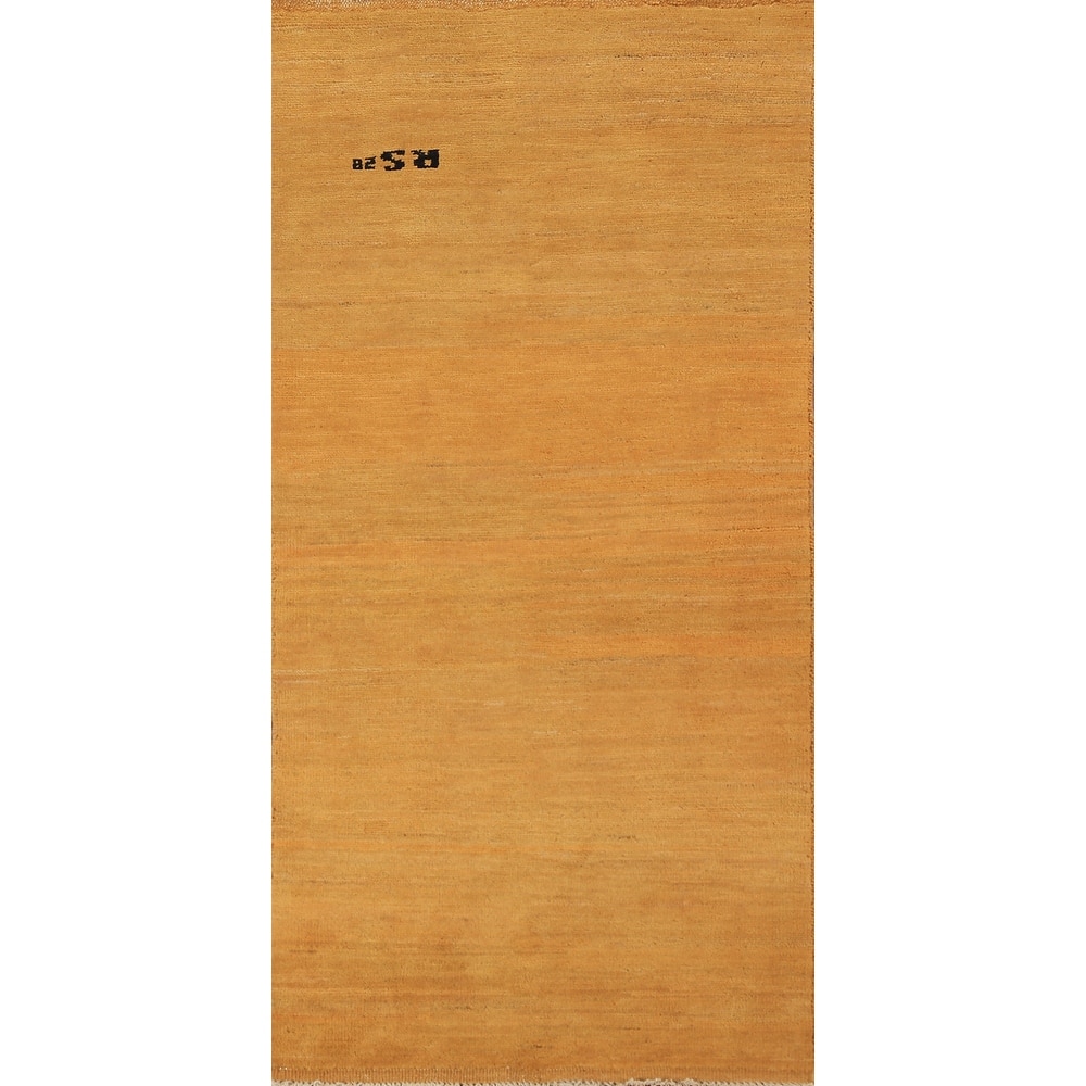 Yellow Modern Gabbeh Oriental Rug Hand-Knotted Wool Carpet - 2'7" x 6'0"